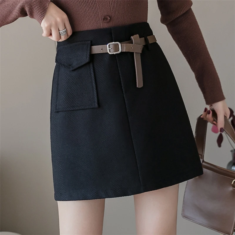 Новая модная шерстяная мини юбка А силуэта с высокой талией женские шерстяные