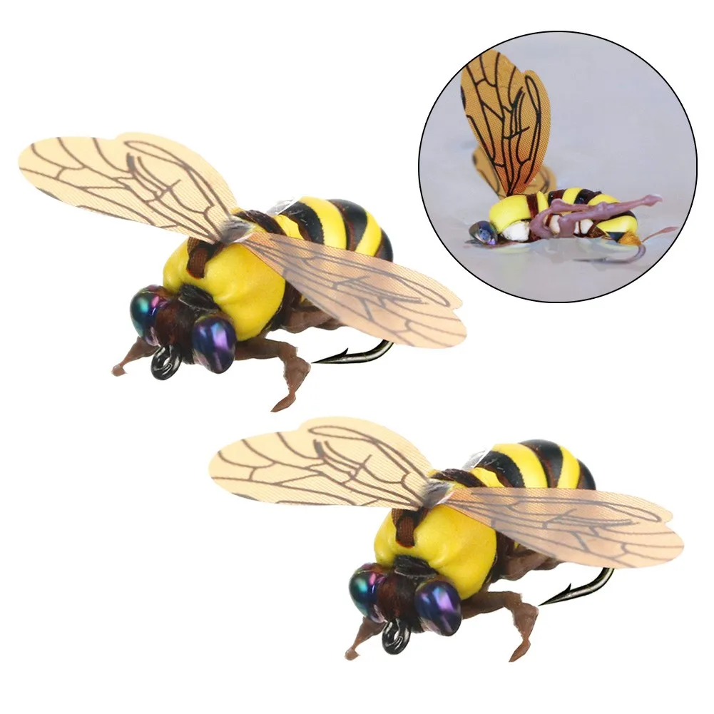 

2pcs/Box Insects Flies Artificial Honeybee Fly Fishing Lures Topwater Dry Flies High-carbon Steel Fishing Tools Lures Baits