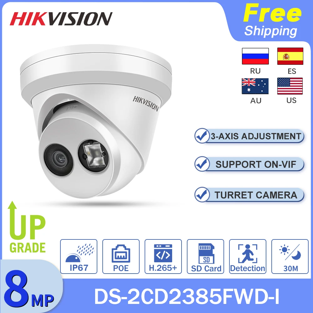 

Hikvision DS-2CD2385FWD-I POE револьверная IP-камера 4K IR 30m слот для SD-карты распознавание лица Защита умного дома H.265 + IP67 P2P