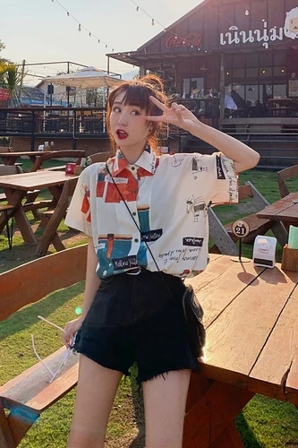 

Casual Loose Basiv Hot Sale All Match Simple Colllege Wind 2020 Summer Hot Sale New Arrival Women Female Top Shirts