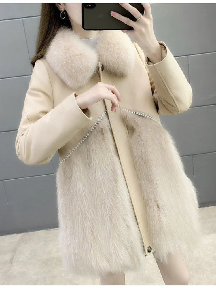 Large Women's Fur One-piece Coat Women's Winter New Slim Imitation Lamb Wool and Plush Thickened Leather Coat enlarge