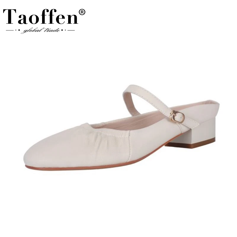 

Женские туфли с пряжкой Taoffen, вечерние туфли размеров 34-40 на квадратном каблуке, для лета, сандалии из натуральной кожи