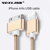 voxlink 30 pin usb cable for iphone 4s 4 metal plug nylon braided wire charger cable 2a fast charging data sync cord for ipad 2