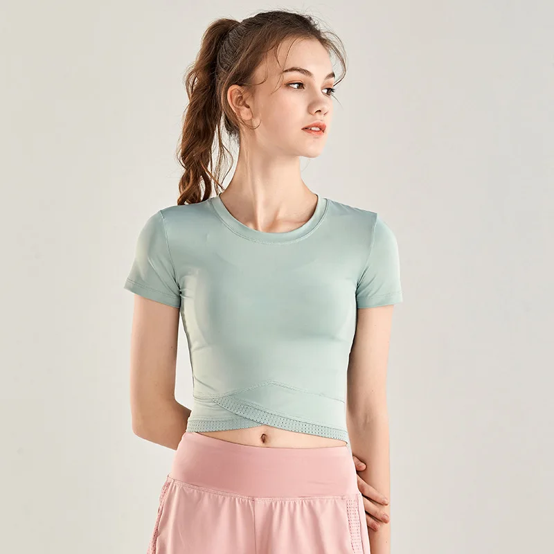 

Sport Tops Women Short Crop Quick Dry Fitness Running Short Sleeve Tight Breathable Yoga T-shirt Womens Golf Clothing