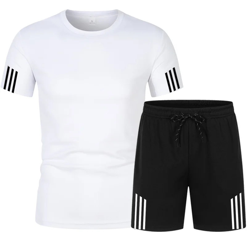 

2021Summer jogger men's T-shirt short-sleeve suit casual sportswear suit sports shorts breathable 2-piece set cotton suit new