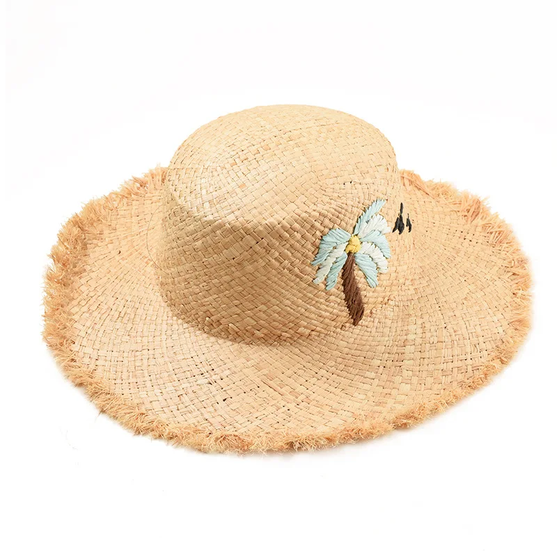 Соломенная шляпа для мужчин и женщин плетеная вручную Панама из рафии с плоским