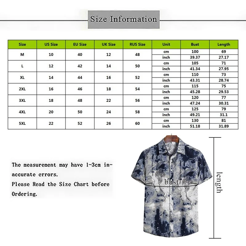 

2021 Men Shirts Short Sleeve Printed Casual Blouse Hawaiian Shirt Male Tops Summer Geometric Plus Size Shirts 5XL