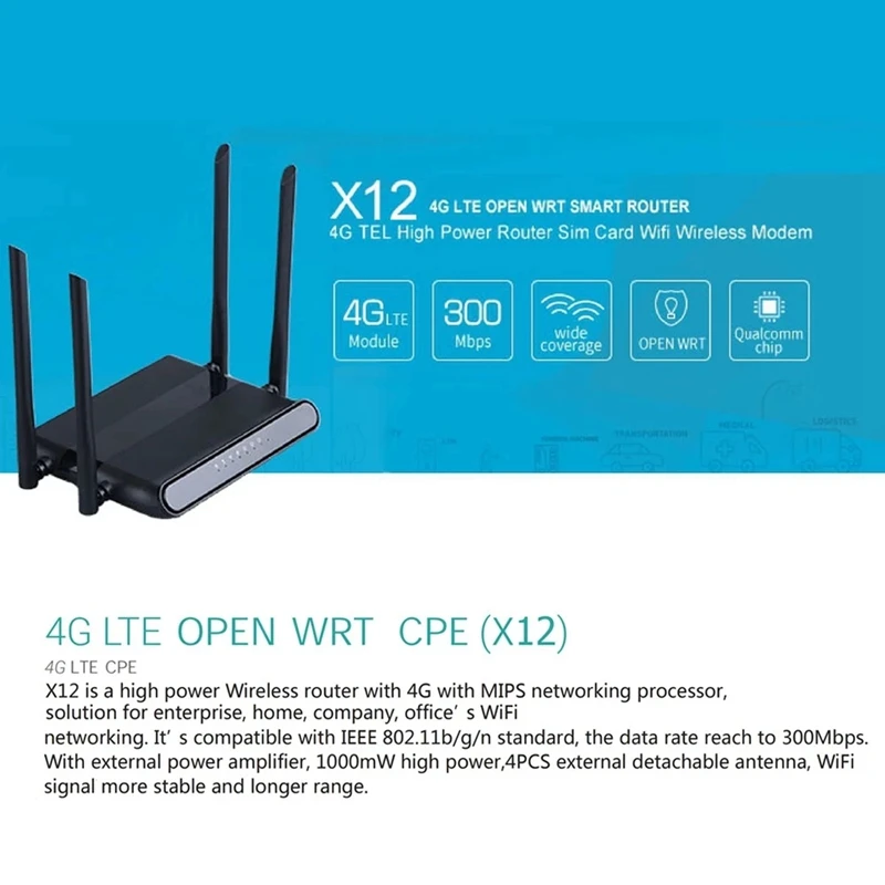 X12 4G/LTE роутер открытый WRT Smart WiFi удлинитель 300 Мбит/с Высокая мощность sim карта