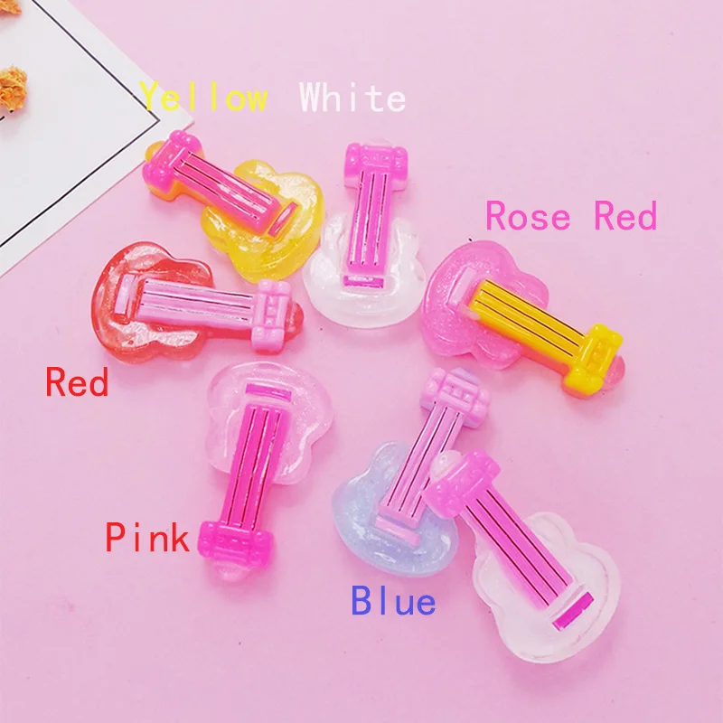 

100 шт. разноцветная гитара из смолы с плоской задней частью, кабошоны для скрапбукинга для украшения бантов для волос, аксессуары для рукоде...