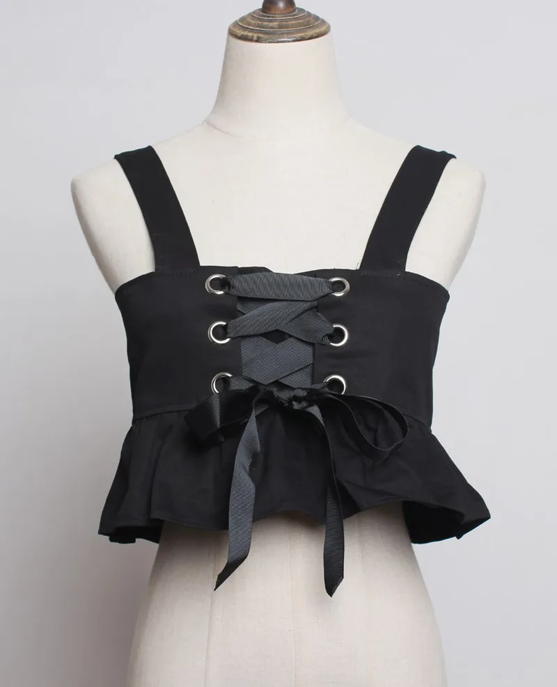 Z ZOUX Для женщин укороченный топ шнурок повязки с оборками Топы черный белый цвет