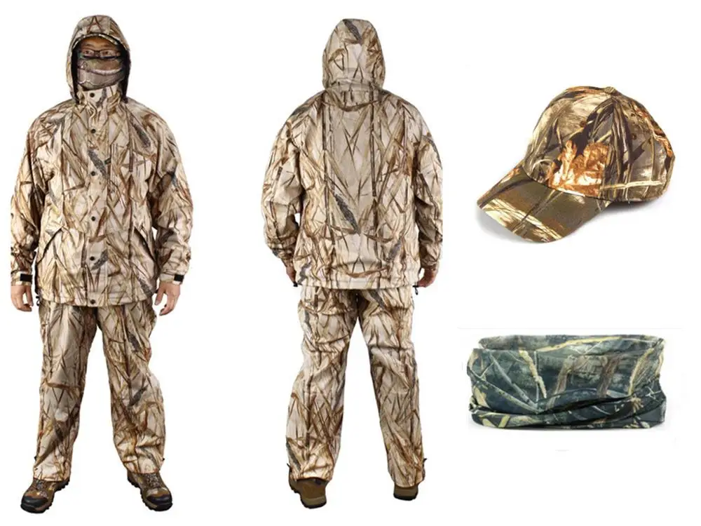 Jacket pant cap sca Зимний Открытый бионический камуфляж водонепроницаемый теплый рыболовный костюм дерево и Рид охота на Камо Тактический тепловой флис комплект куртка брюки - Цвет: Jacket pant cap sca