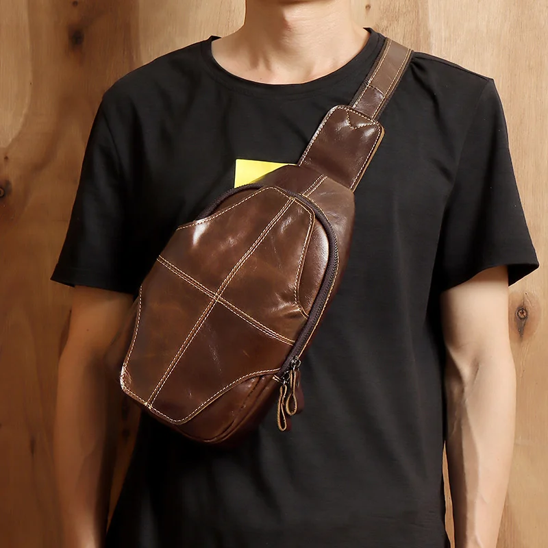 

Men's Chest Bag Oil Wax Leather Men's Shoulder Bags Leather Bag Retro First Layer Cowhide Crossbody Bag Casual Waist Bags