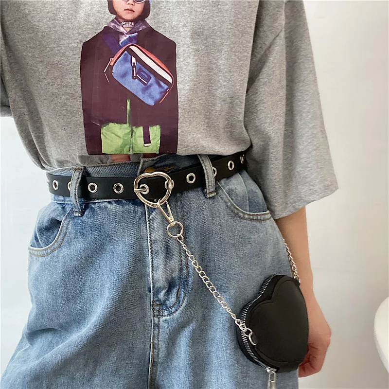 New Metal Belt Bag For Women Luxury Designer Brand Punk Heart Pin Buckle Waist Strap Jeans Dress Female Decoration Waistband