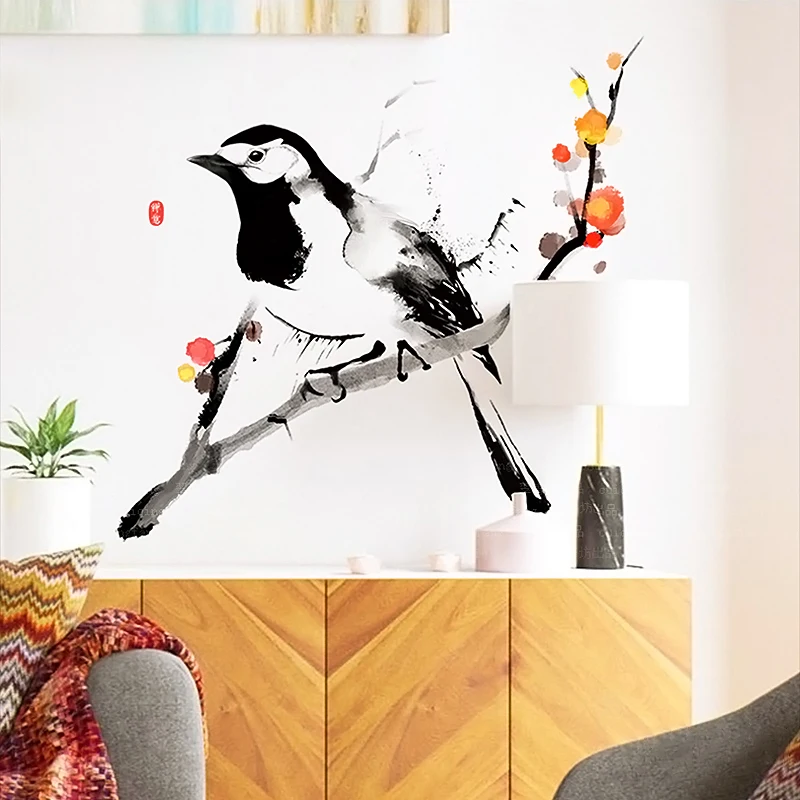 

Creative ink painting bird wall sticker room decoration bedroom decor living room wall decor self-adhesive stickers home decor
