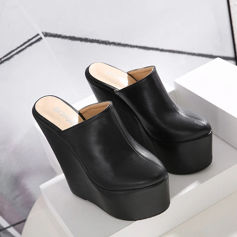 

2020 women's summer new one word wear sandals waterproof platform 16cm super high heel thick bottom muffin heel slope sandals