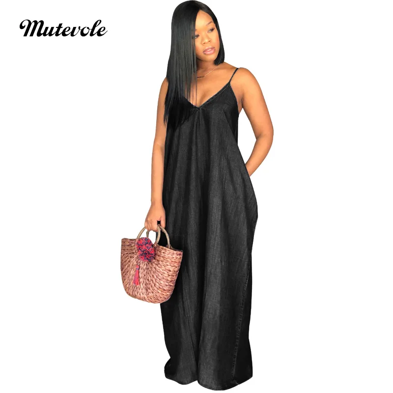 Женское длинное джинсовое платье на бретелях спагетти|Женские платья| |