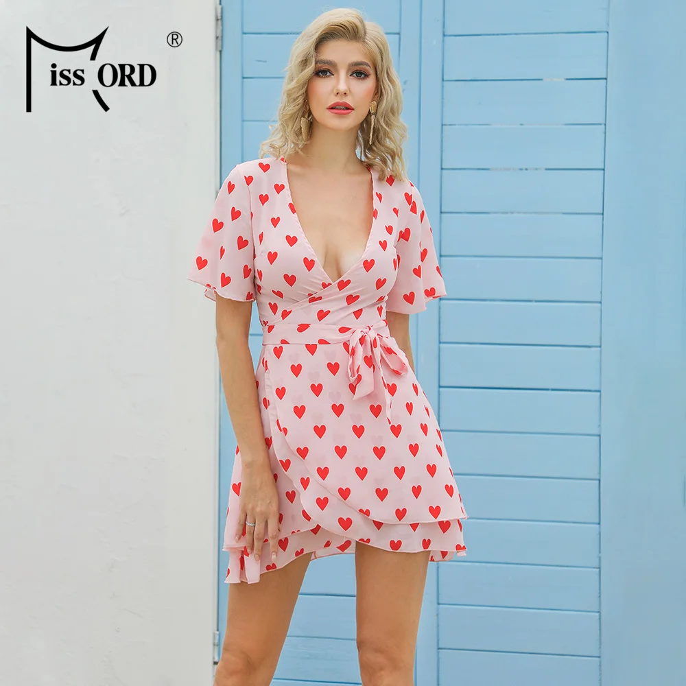 Женское мини-платье Missord кружевное платье с глубоким вырезом и коротким рукавом