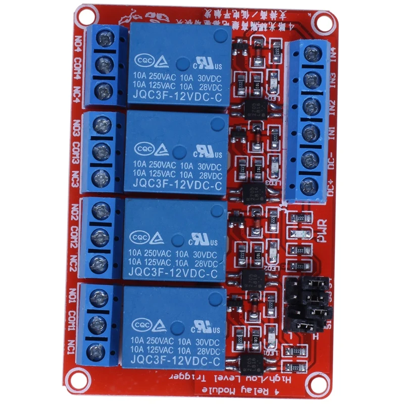 DC 12V 4-CH High Low Level Trigger Optocoupler Armored Relay Module 73 x 50 18 mm / 2.8 inchx 2inch 0.71 inch Red | Обустройство дома