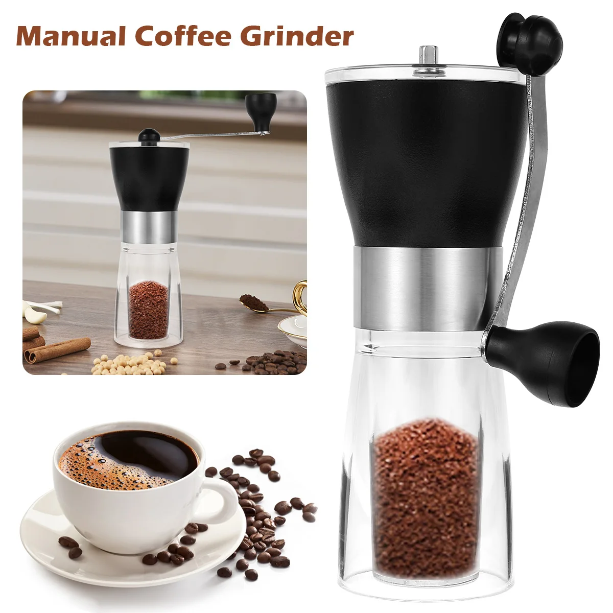 

Manual Coffee Grinder with Ceramic Burrs Hand Coffee Mill Portable Coffee Bean Grinder for Home Office