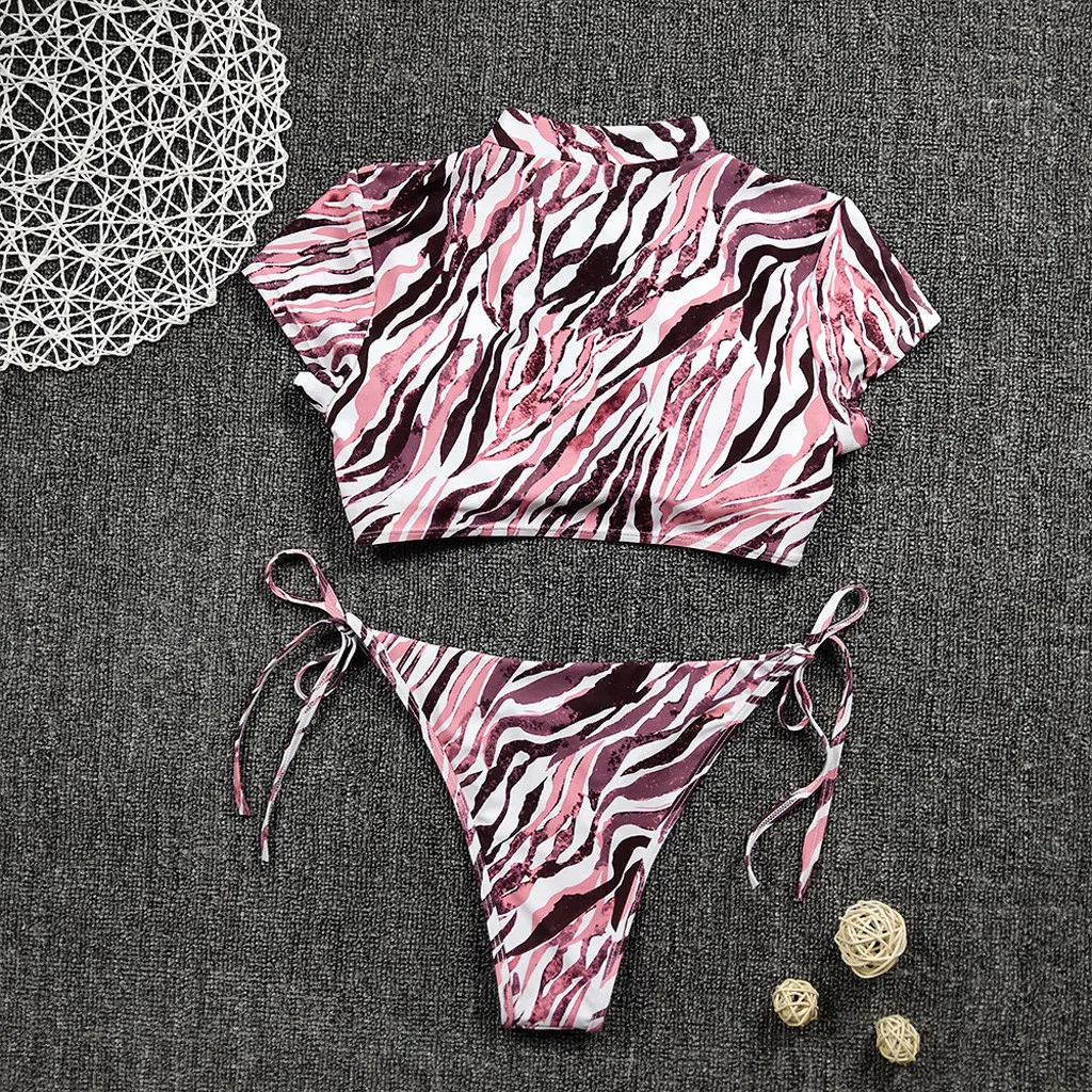 

Summer Sexy Women Two-Piece Swimsuit Beachwear Swimwear Female Short Sleeve Bikini Set Female Bathing Suits Swimwear Costume