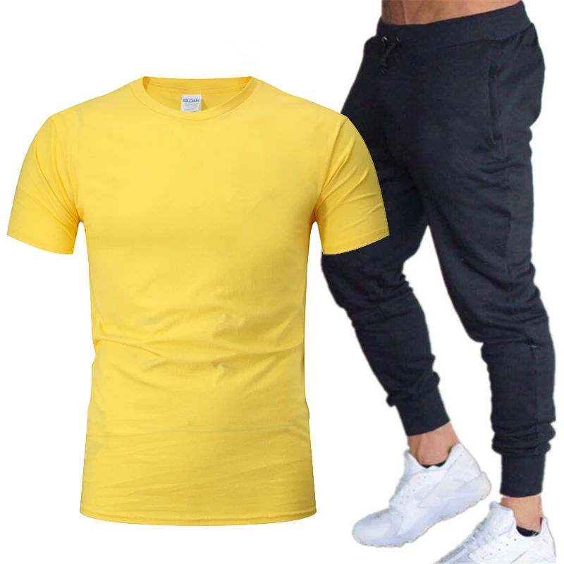

New casual sportswear men's summer clothing sportswear set two piece T-shirt solid color clothing men's sportswear