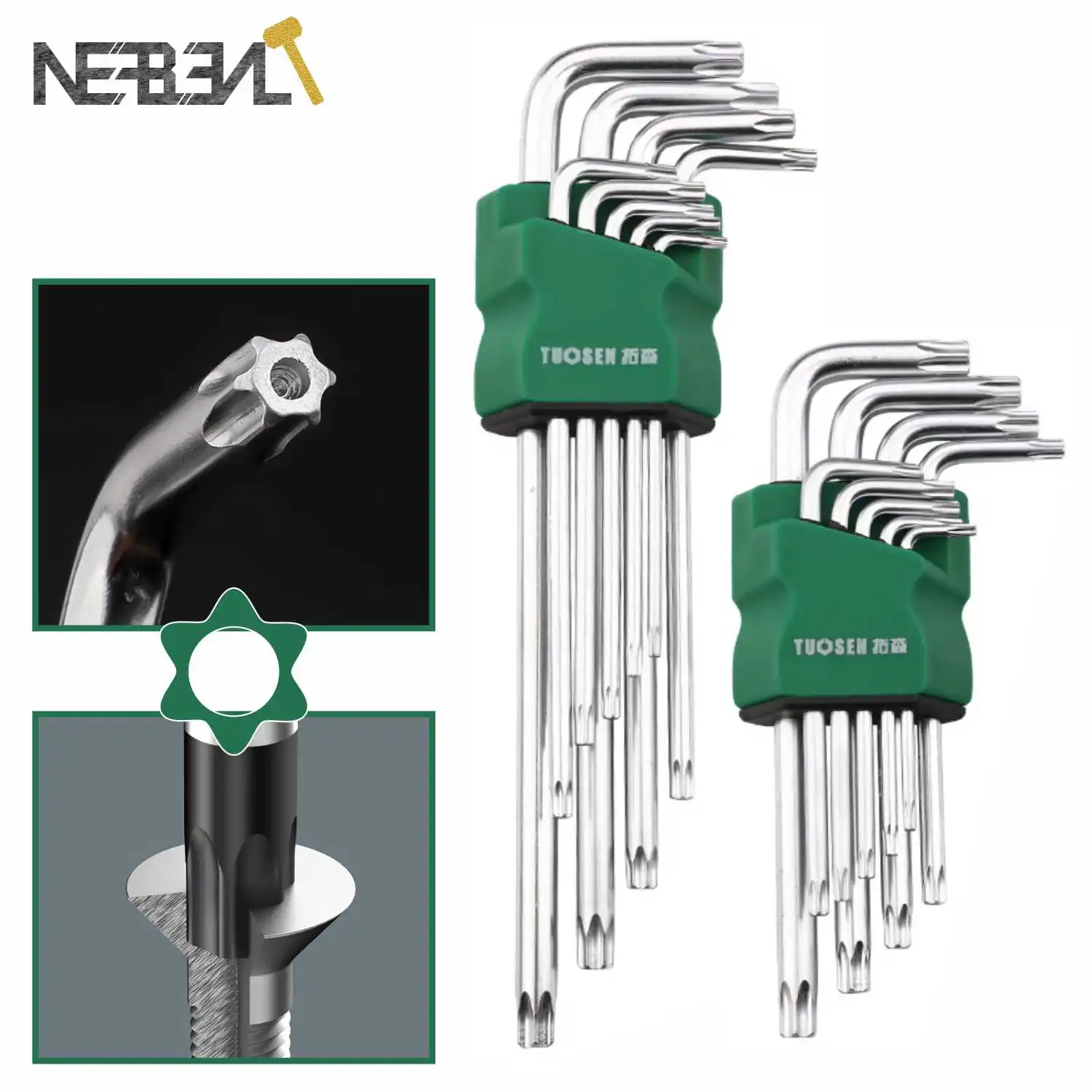 

9PCS L Type Double End Allen Hex Key Metric British Hexagon Wrench Set T10 T1 T20 T25 T27 T30 T40 T45T50 Hand Tools