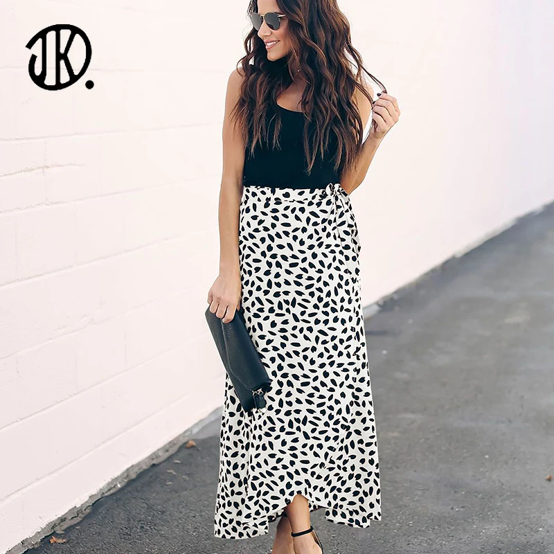 

Женская длинная юбка в горошек, привлекательная белая юбка макси с запахом и высокой талией, лето 2021