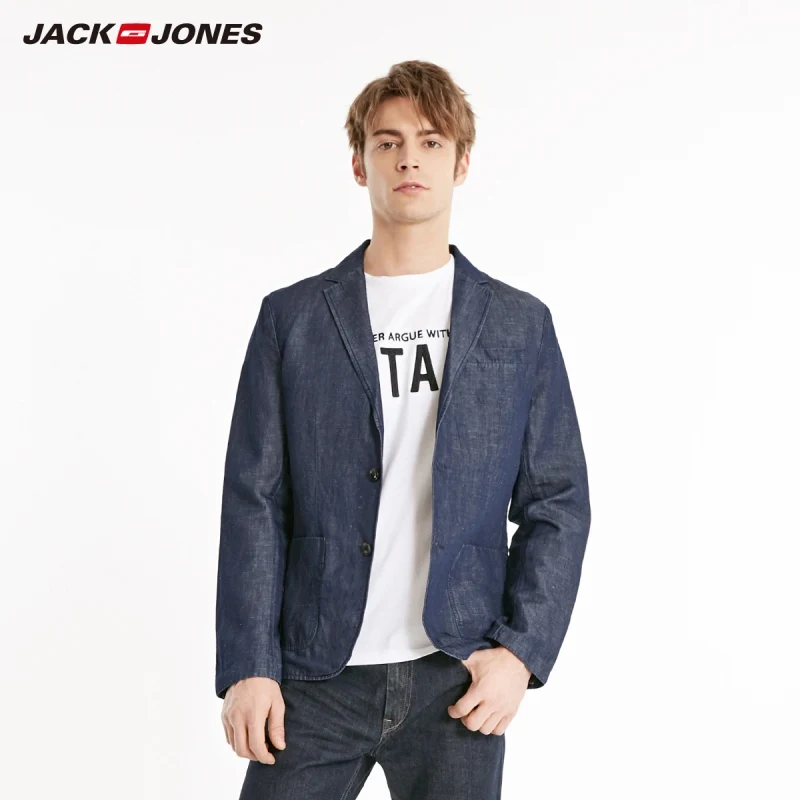 Мужской прямой Блейзер JackJones из чистого хлопка и льна 219108516|Пиджаки| |