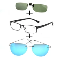 3pcsrectangular metal black business reading glasses for men women alloy polarized sunglasses thin leg sunglasses clip