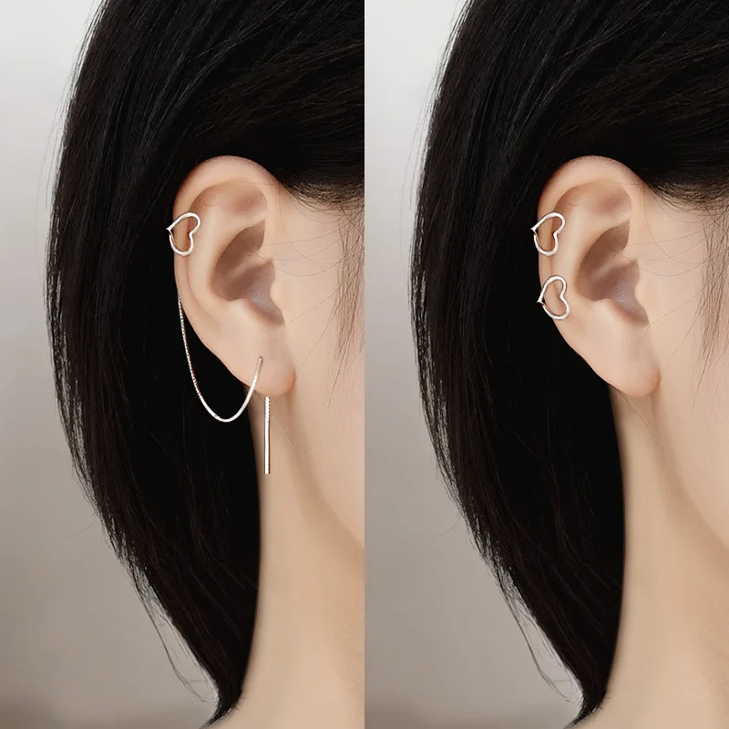 

Женские серьги-манжеты с полыми сердечками, длинные серьги-протяжки на цепочке, серьги для пирсинга, повседневные подарки