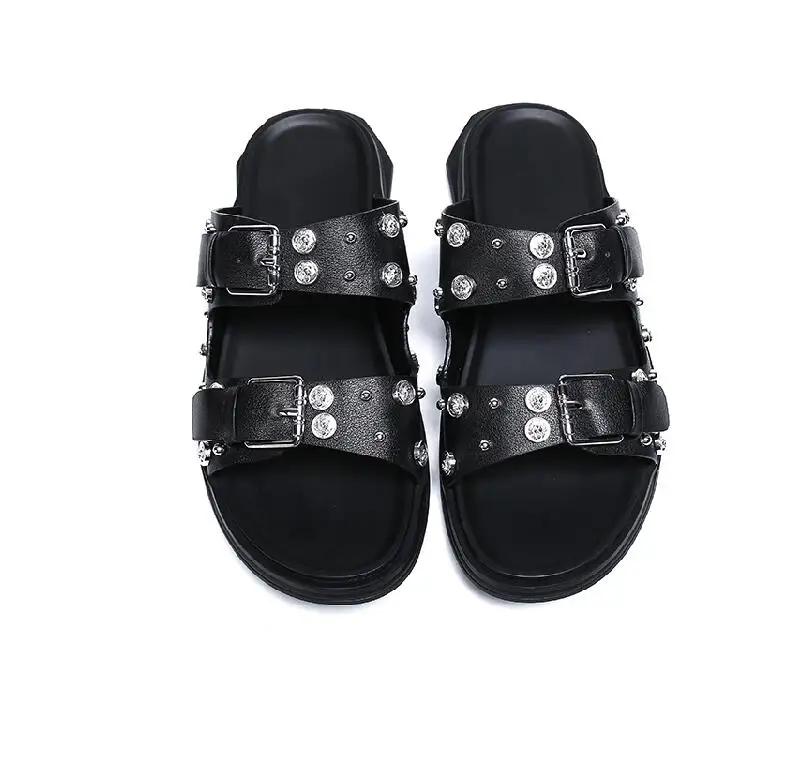 men slippers flip flops Personality Simple without losing detail cove manual menshoes Flat non-slip man black | Обувь
