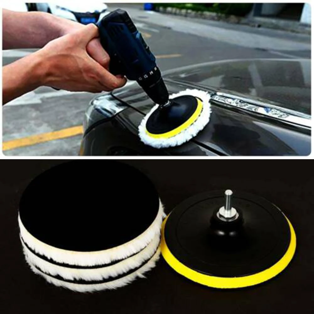 

5pcs Polishing Pad kit Drill Wool Wheel Mop Handle Hooks & loops Vehicle