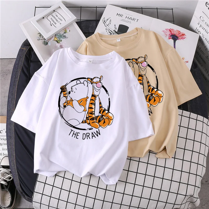 Женская хлопковая футболка с коротким рукавом и круглым вырезом мультяшным