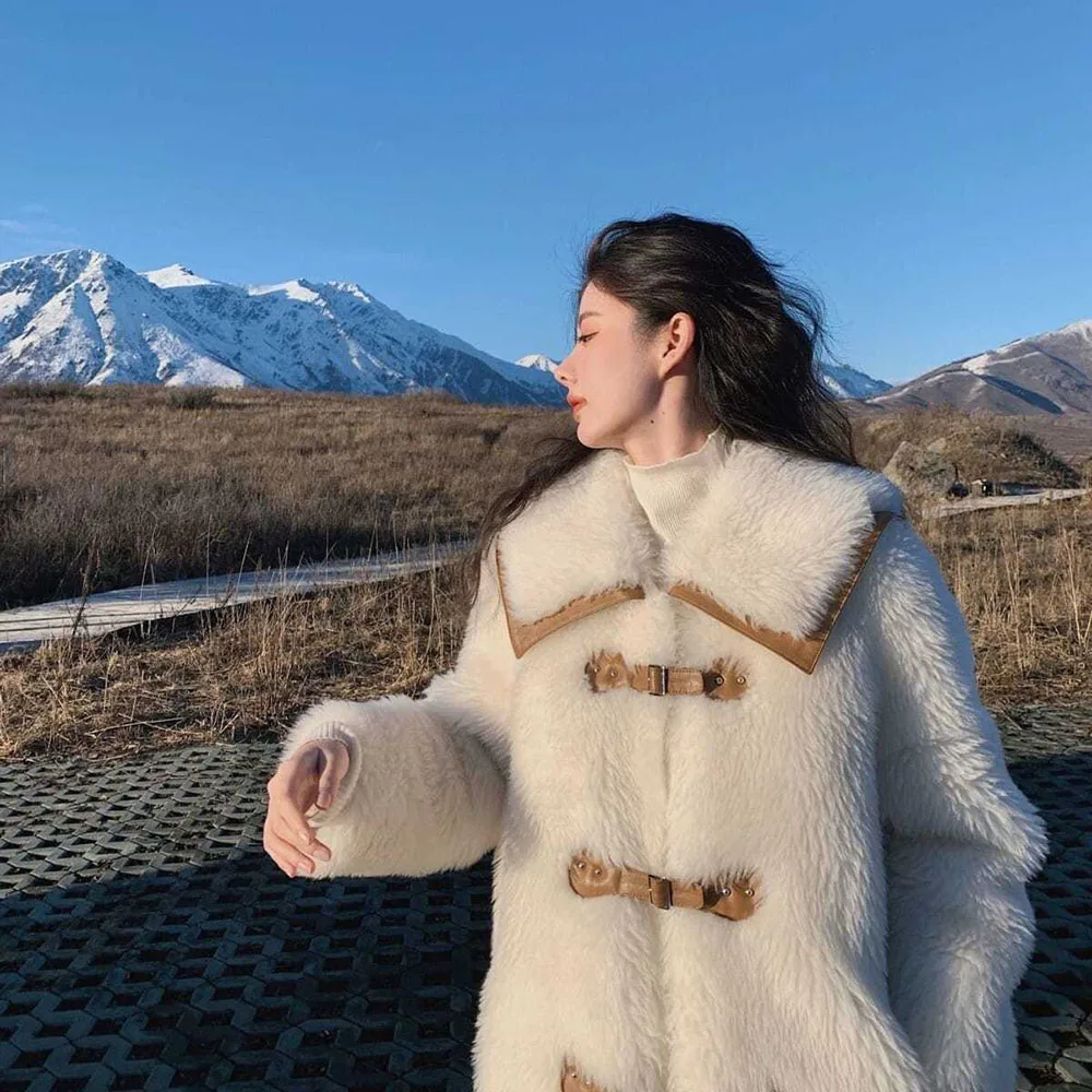 

Fashion Lamb Wool Autumn Winter Coat Women Jacket Fleece Shaggy Warm Long Jackets Overcoat Single Breasted Outwears
