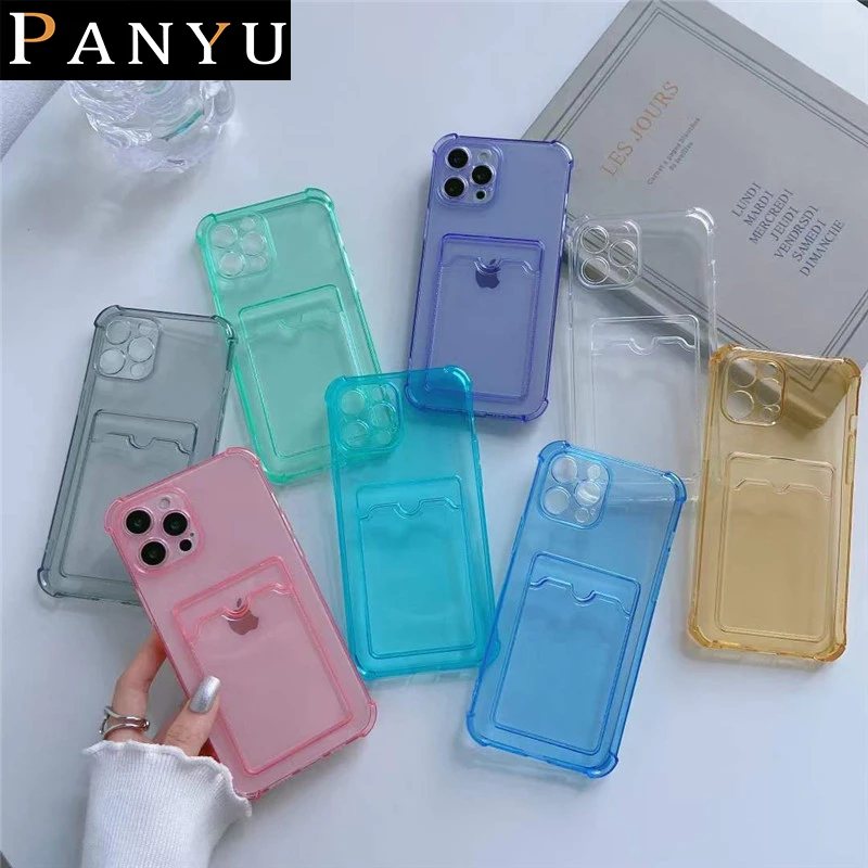 

Anti-fall Clear Candy Card Holder Phone Case For iPhone 13 mini Soft Silicone Cover Back Cases For iPhone 13 Pro MAX Protective