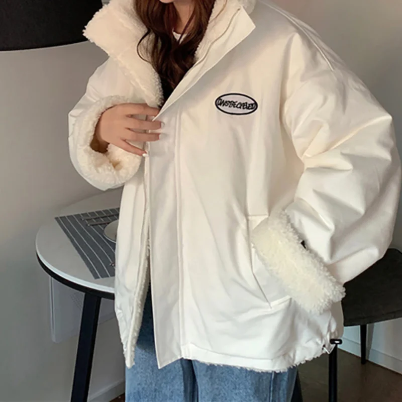 

Coat Female Winter Korean 2021 New Plush Thickened Imitation Lamb Wool Loose Salt Long Sleeve Cotton Clothes Cotton Clothes