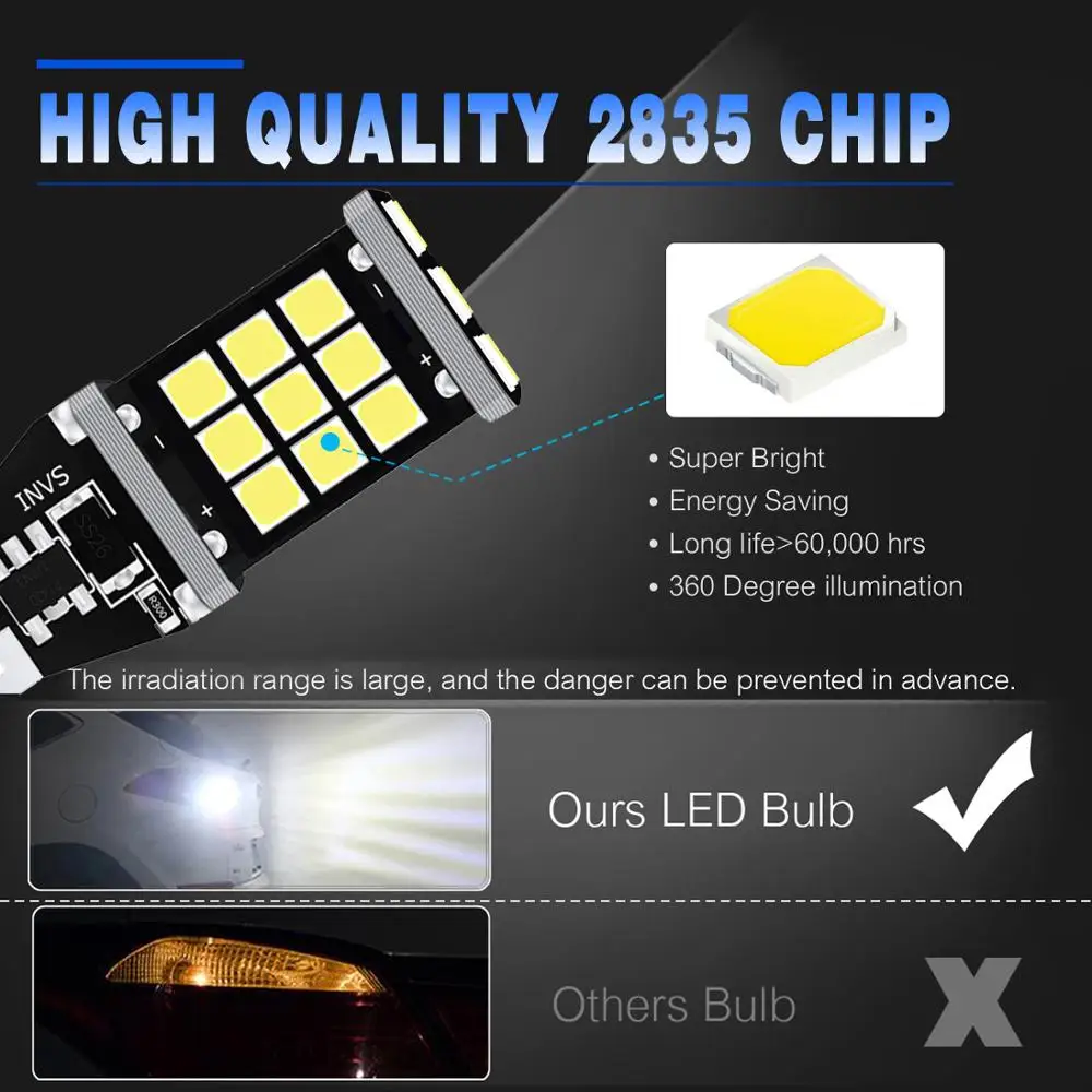 2 шт. Автомобильные светодиодные лампы 12 В постоянного тока T15 W16W 21 SMD