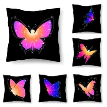 Gradiente cor borboleta impressão sala de estar capa almofada elegante borboleta padrão carro capa travesseiro acessórios decoração para casa (3)