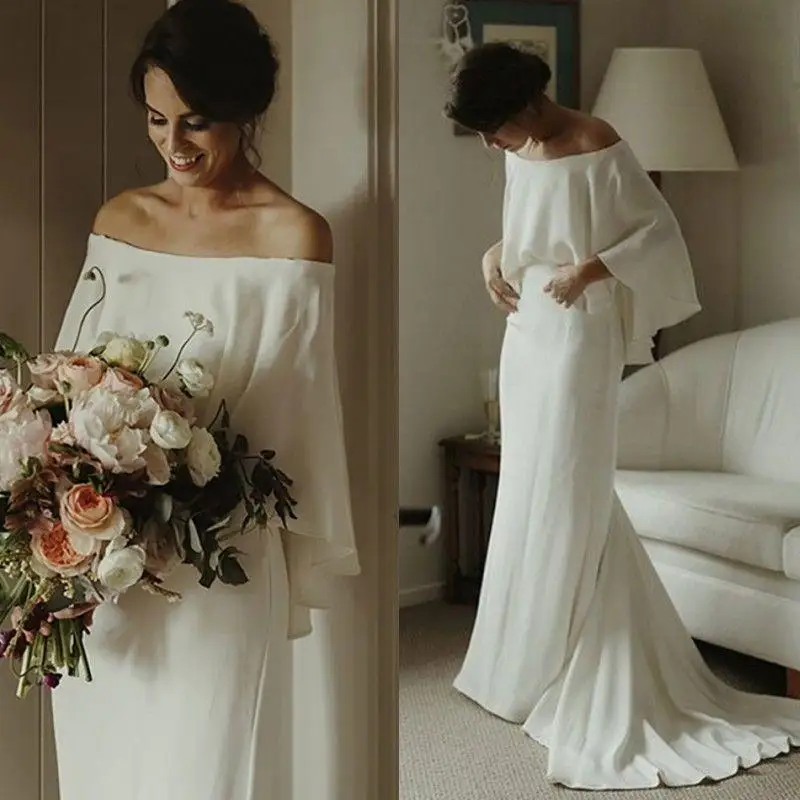 

Kejiadian 2021 Boho Wedding Dresses Bateau Neck 3/4 Long Sleeves Bride Wedding Gowns Cheap Summer Vestidos