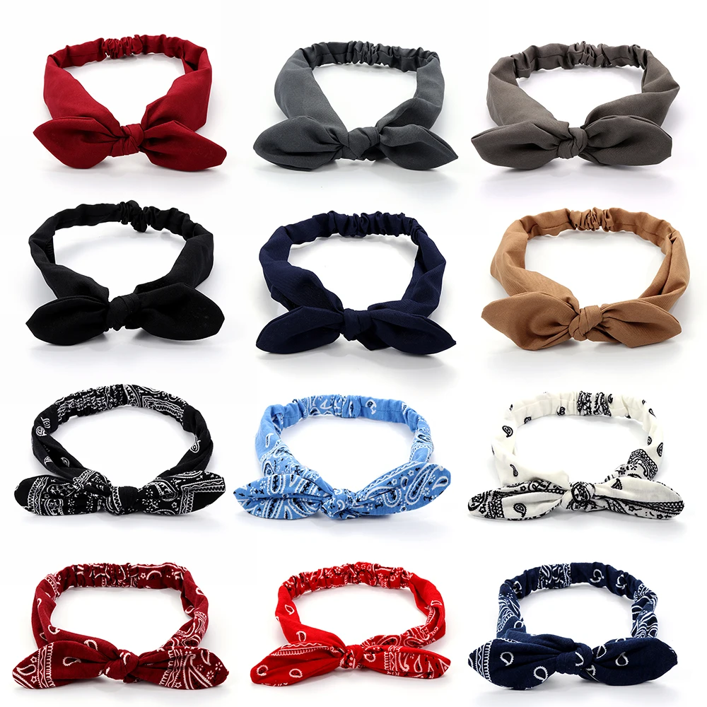 Повязка на голову женская с бантом модный обруч кроличьими ушками для девушек