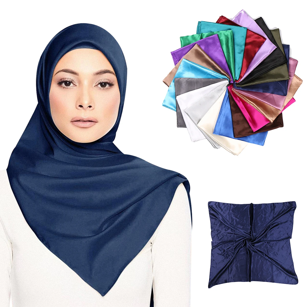 

Luxury Silk Scarf Hair Satin Scarf Handkerchief Muslim Woman Veil Headscarf Hairscarves Hijab Caps Echape African Head Bandana