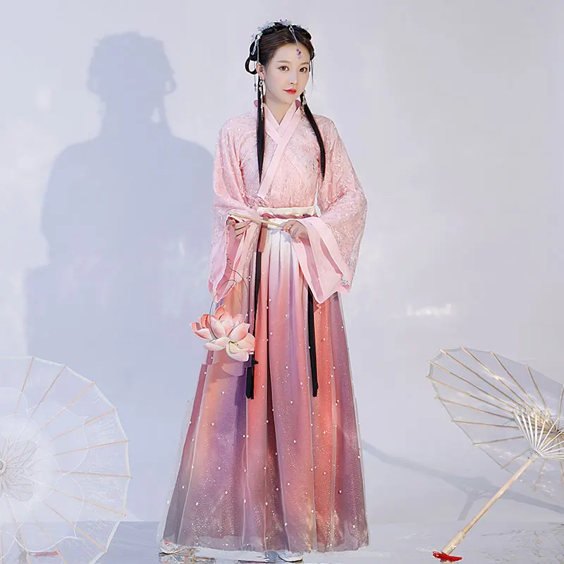 

Chinese traditional costume Hanfu dress Chinese style improved ancient dress student Confucian skirt Summer lace dress new Suits