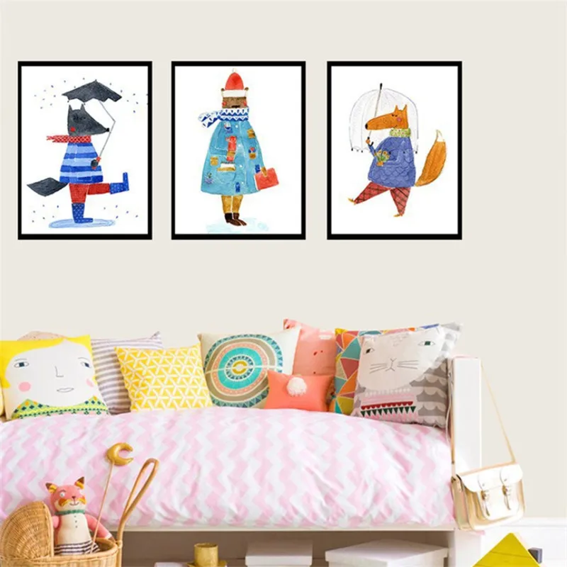 Мультяшное животное крокодил лиса волк детская настенная живопись на холсте