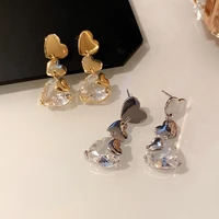 u magical textured love heart crystal dangle earring for women korean rhinestone tassel metallic wedding earring jewellery