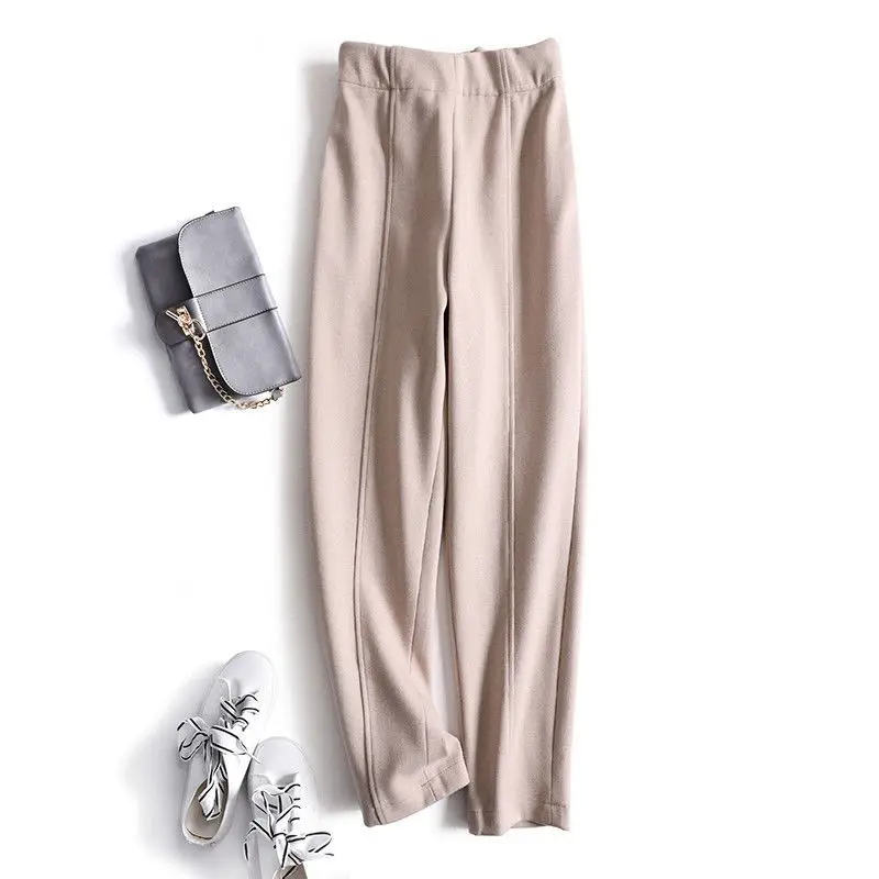 

Women 2021 Autumn Winter New High Waist Woolen Pants Female Casual Solid Pants Ladies Warm Straight Trousers T890