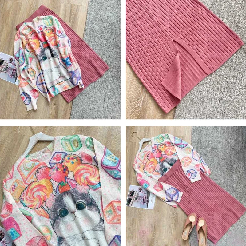 Trytree Осень Зима Женский комплект из двух частей Повседневный круглый вырез