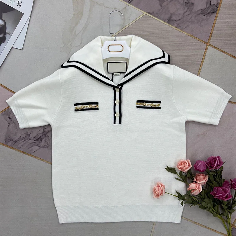 2021 Summer New Fashion Tops Casual Loose Sailor Collar Short Sleeve Knit Sweater Women