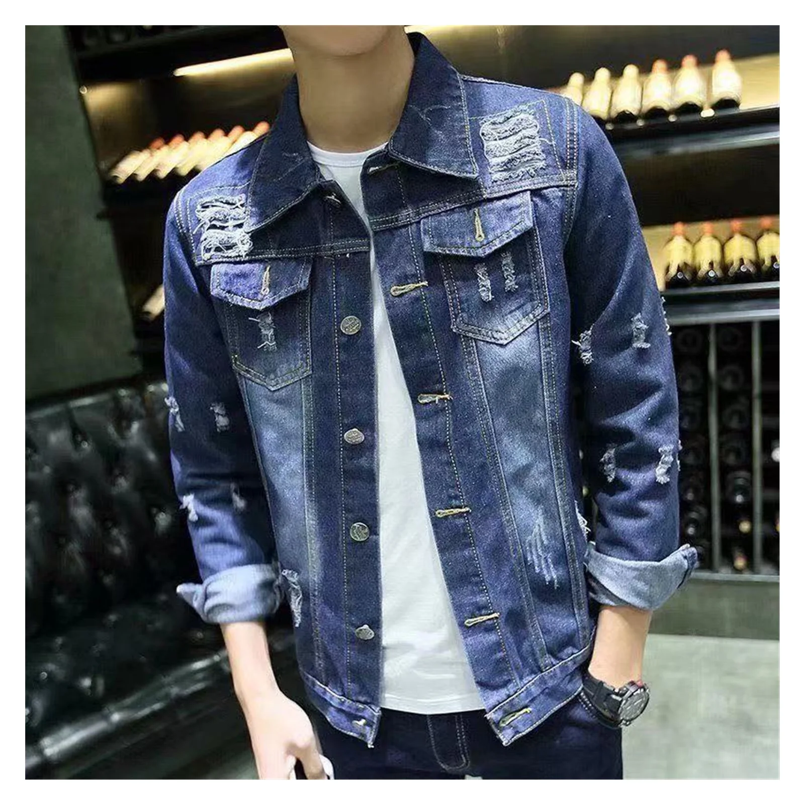 

2021NEW Spring Autumn Men Denim Jackets Casual Splicing Lapel Single Breasted Jeans Jacket Men's Coat Jaqueta jeans Men's outfit