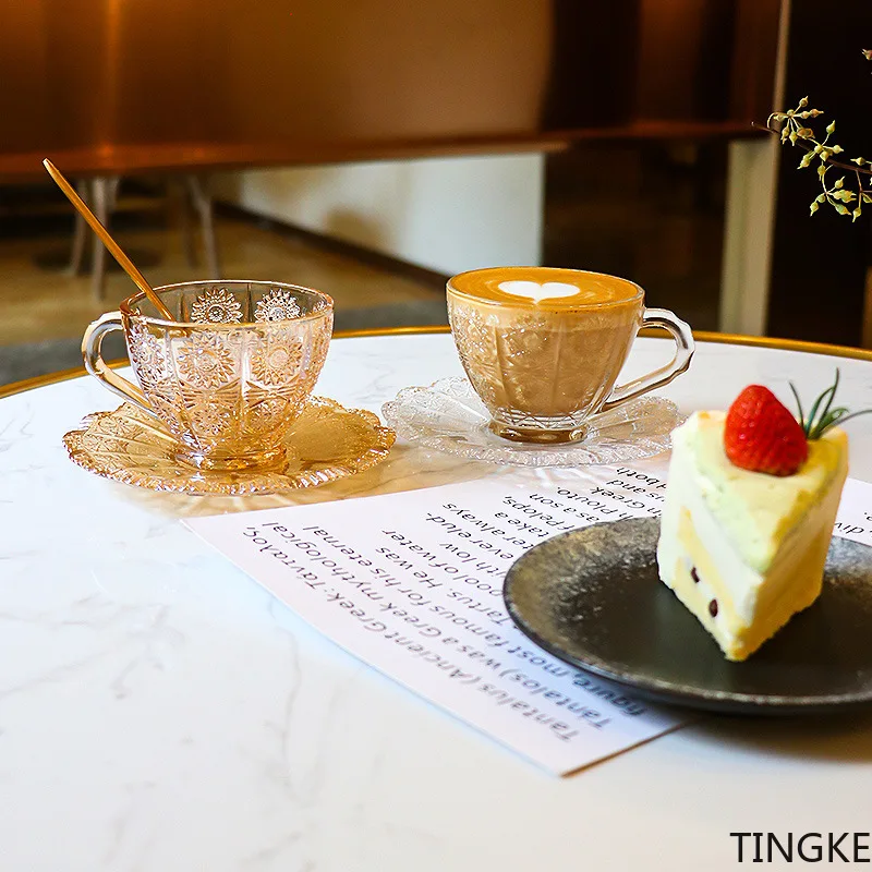 Новая кофейная чашка в стиле ретро с тиснением для латте стеклянная чайная набор