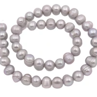 9mm 10mm silver gray oval growth real pearl loose beads 15 jewelry making diy